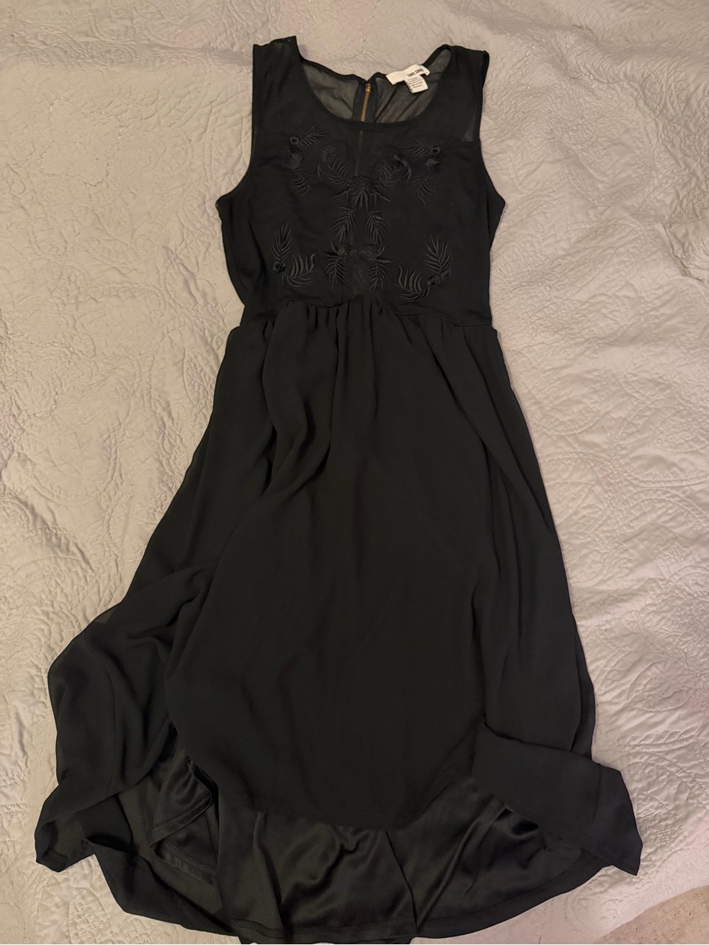 Sans Souci Goth Black on black embroidered Sleeveless Midi hi-low Dress